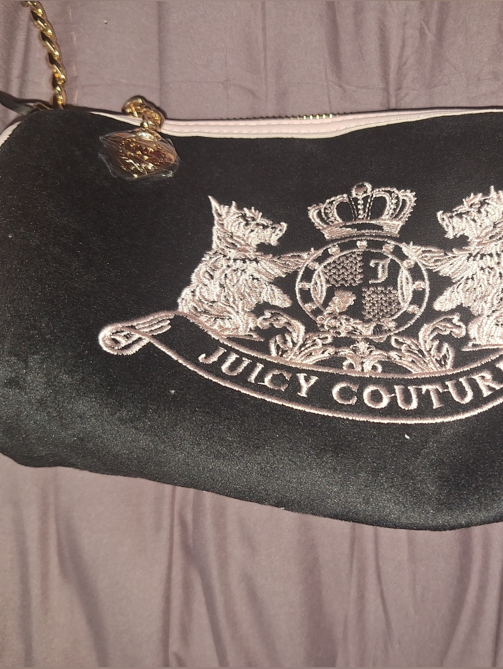 EXCLUSIVE Juicy Couture Black Logo Shoulder Bag with Pink Trim - Picture 2 of 6